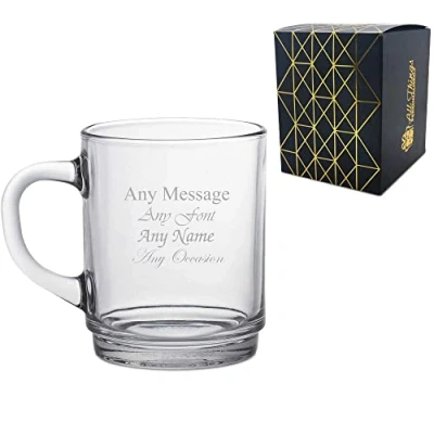 Image of Personalised Engraved 260ml Glass Tea and Coffee Mug with Gift Box