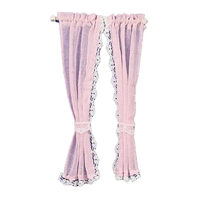 Image of Melody Jane Dolls House Pink Sheer Curtains on Rail Miniature 1:12 Scale Window Accessory