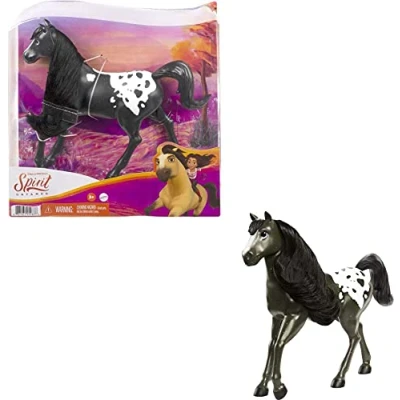 Image of Mattel Spirit Untamed Herd Horse (Approx. 8 in), Moving Head, Black Pinto with Long Mane &amp; Playful Stance, Great Gift for Fans Ages 3 Years Old Up