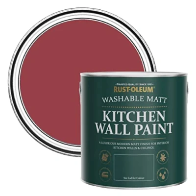 Image of Rust Oleum Red Washable Kitchen Wall Paint in Matt Finish Soho 2.5L
