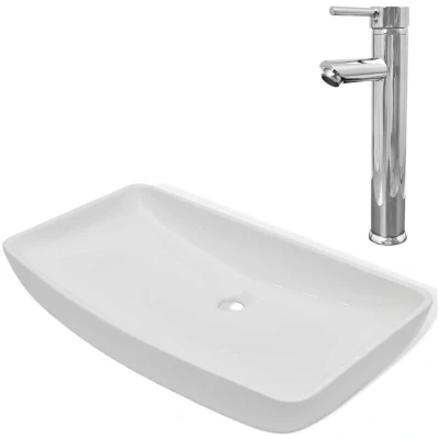 Image of vidaXL Bathroom Basin with Mixer Tap Ceramic Rectangular White