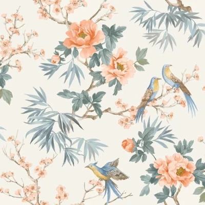 Image of Amelie Chinoiserie Japan Asian Oriental Style Wallpaper Perfect for Bedrooms, Living Rooms Orange Rasch 260561