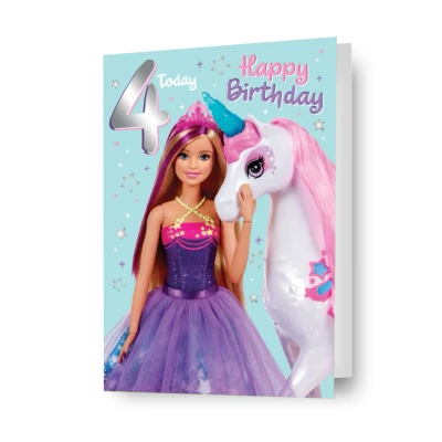Image of Danilo Promotions Limited Barbie Age 4 Birthday Card, Official Happy Card,Multi,7x6 inch