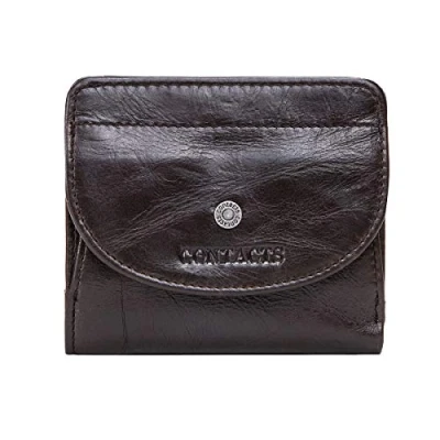 Image of Contacts 100% Real Leather Slim Purse for Women/Men Bifold Small Wallet Card Holder Lovely Coin Pocket(Coffee)