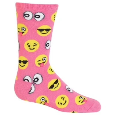 Image of Hot Sox Girls&#039; Conversation Starter Novelty Casual Crew Socks, Emoji&#039;s (Pink), X Large