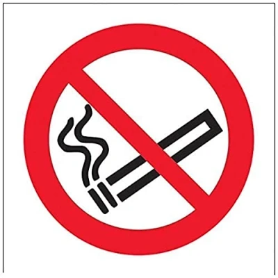 Image of V Safety No Smoking Logo Prohibition Sign Square 80mm x 1mm Rigid Plastic, Black/Red, 57017AE R