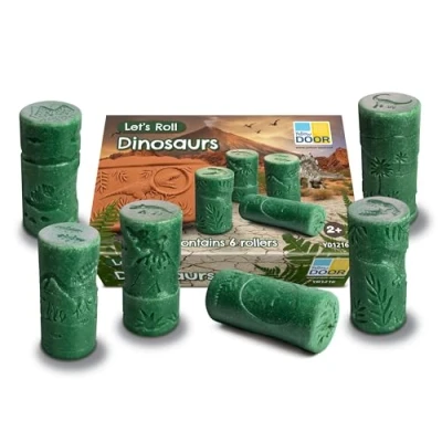Image of Yellow Door Let’s Roll Dinosaurs Set of Six Prehistoric Playdough Rollers Early Educational Learning Fine Motor Skills Stamp and in Clay or Sand Durable Outdoor Toys