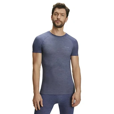 Image of FALKE Men&#039;s Wool Tech Light Round Neck M S/S TS Functional Yarn Quick Dry 1 Piece Base Layer Top, Blue (Capitain 6751), L