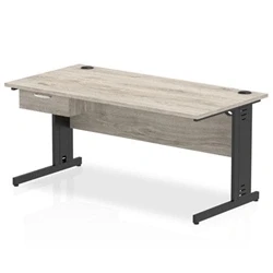 Image of Impulse 1600x800 Desk Grey Oak/Black Cable Managed Leg 1 Dr Fixed Ped