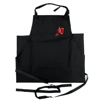 Image of KAI Shun Premium Chef apron Classic Edition, black with red logo hip loop for tying, adjustable neck strap cooking apron, grilling