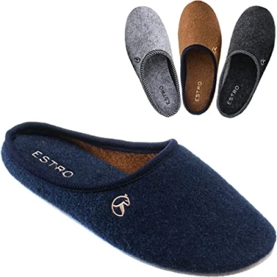 Image of ESTRO Rex Indigo Felt Slippers, Unisex, 8.5 UK (7.5 US), Winter
