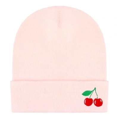 Image of TeddyT&#039;s Ladies&#039;s Cherries Embroidered Luxury Soft Rib Beanie Hat (Baby Pink)