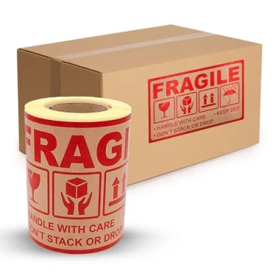 Image of MD Labels 150 x 90 mm Kraft Paper Labels, 100 Pieces Fragile Handle with Care Shipping