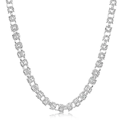 Image of Amberta Women&#039;s 925 Sterling Silver Byzantine Chain Necklace: 65 cm / 26 inch