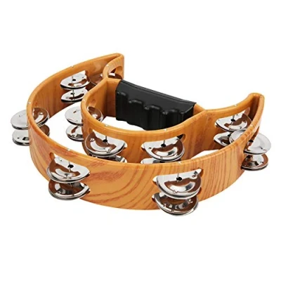 Image of MOUMOUTEN Tambourine, Shaped Half Moon Double Row Jingles for Adult, Musical Tambourine Hand Held Percussion Drum, Tambourines Musicians Singers Music Classes