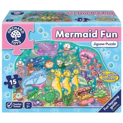 Image of Orchard Toys Mermaid Fun Jigsaw Puzzle, 15 Piece Puzzle For Kids Ages 2+, Features Giant Poster, Develops Hand Eye Coordination, Educational