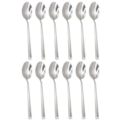 Image of Argon Tableware Tondo Stainless Steel Dessert Spoons 21cm Pack of 12 Silver Dining Table Spoon High Polished Soup Dishwasher Safe Piece Dinner Cutlery Set