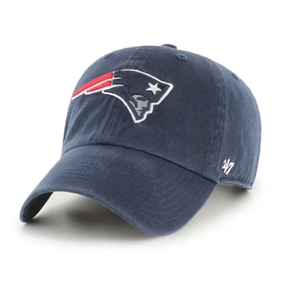 Image of 47 NFL New England Patriots Clean Up Unisex Baseball Cap, Adjustable Buckle Strap, Team Logo, Colour Navy
