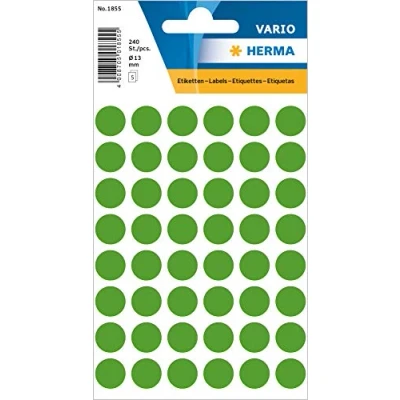 Image of HERMA Dot Stickers Green, 240 Labels, Ø 13 mm, 48 Labels per Sheet, Self Adhesive Round Colour Stickers, Blank Marking Dots, Sticky Circle for Color Coding Calendar