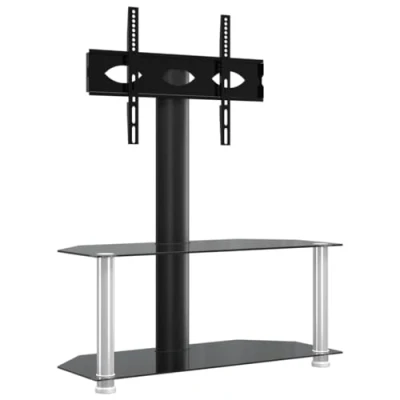 Image of vidaXL Corner TV Stand 2 Tiers Floor for 32 70 Inch Black and Silver