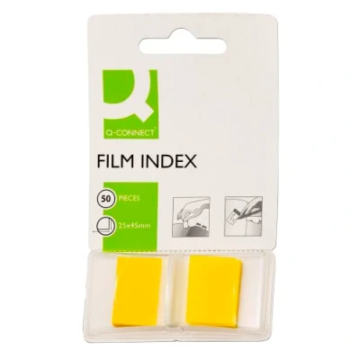 Image of Filing Index Tabs Q CONNECT PP 25,4x43,7mm 50 Sheets Yellow/Paper and Labels/Type Standard/Shape Standard/Material PP/Colour Yellow/Dimensions (mm) 25,4x43,7