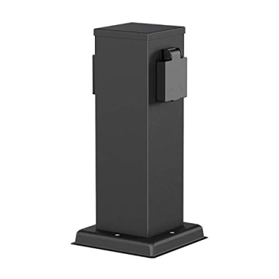 Image of ledscom.de Garden Power Socket Column Polly Black for Outdoor, Double, Stainless Steel, Angular, 27cm