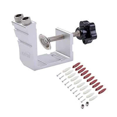 Image of KATSU 15 Degree Pocket Hole Screw Jig Kit 36PCs, Aluminum Mini Dowel Drill Joinery Set, Woodworking Drilling Guide Positioner Punch Locator Tool 105405