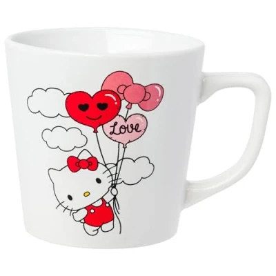 Image of Silver Buffalo Sanrio Hello Kitty Love Balloon Wide Rim Ceramic Latte Mug Holds 17 Ounces