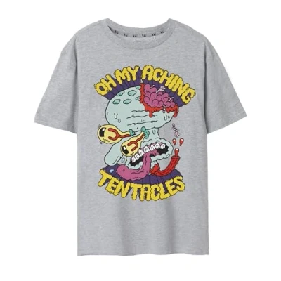 Image of SPONGEBOB SQUAREPANTS Mens T Shirt in Grey Squidward Aching Tentacles Short Sleeve Graphic Tee for Adults Lightweight Retro Cartoon Series Movie Fashion Top Sponge Bob Merchandise Gift Men