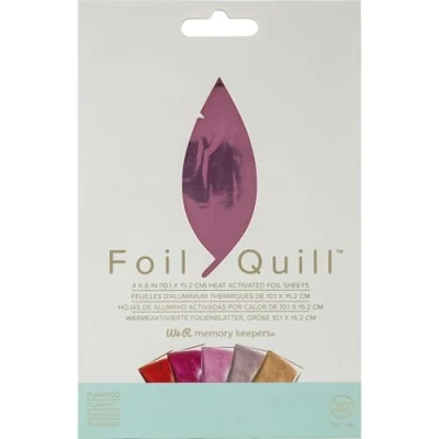 Image of We R Memory Keepers Heat Activated Foil, Flamingo, Set of 30 Sheets in 5 Colours, 4x6&quot;, Use with Quill Pen to Create Shiny Embellishments and Designs
