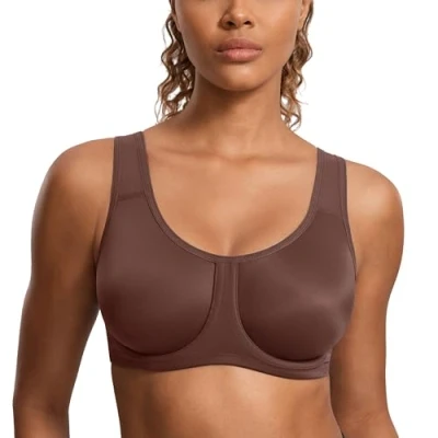 Image of SYROKAN Women&#039;s Max Control Solid High Impact Plus Size Underwire Sports Bra for Large Breasts Taupe 40D