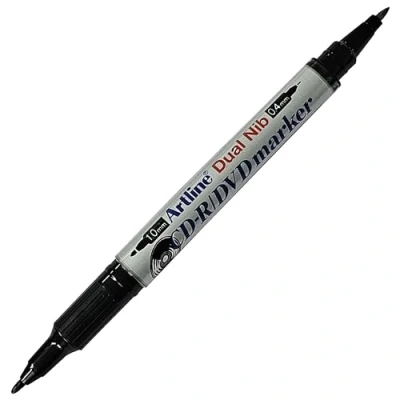 Image of artline Dual Nib Permanent Marker Pens, BLACK, Pack of 1, Fine Point (0.4mm) + Medium (1.0mm), CD DVD Markers, Waterproof Ink, Quick Dry, Writes Most Surfaces