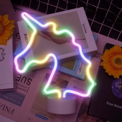 Image of Colorful Unicorn Neon Light, Bedroom Night LED Light Signs Powered by Battery/USB, Decoration for Christmas Birthday Party Table Lamp Children Gifts