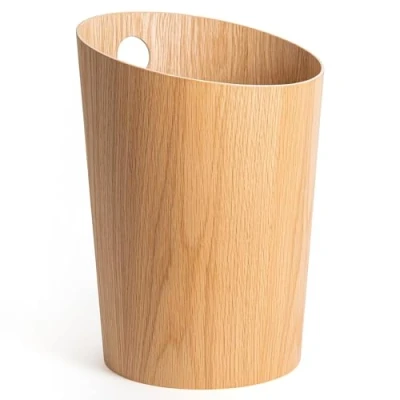 Image of Kazai.® Design Paper Bin &#039;Bennet&#039; Unique Waste Basket for Office, Bedroom, Children&#039;s Room, and More Office Made of Real Wood Veneer Oak