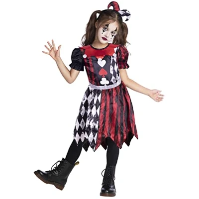 Image of amscan 9916643 Red Jester Girl Kids Halloween Fancy Dress Costume Age: 5 7 Years