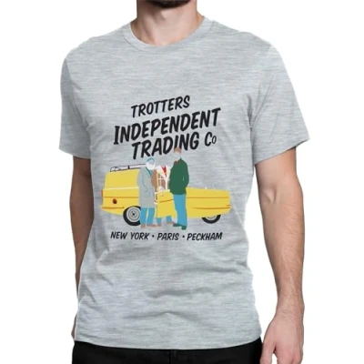 Image of Only Fools and Horses Mens Tshirt Trotters Independent T Shirt Del Boy Rodney Shirts Sizes Small to XX Large Grey