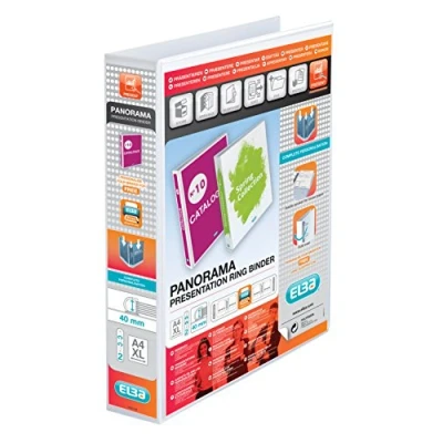 Image of Elba A4 2 D Ring Binder, 40mm capacity, 60mm spine, Presentation Folder with Customisable Cover, Portrait, White (Single)