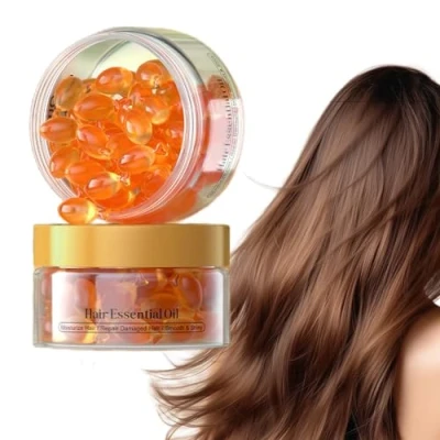 Image of Hair Vitamin Serum Capsule, Treatment Oil for Damaged &amp; Dry Anti Frizz Styling Deep Moisturizing Serum, Enhance Elasticity and Toughness Smooth Shiny 50 Capsules