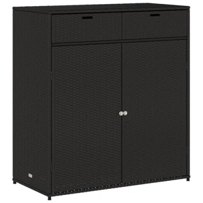 Image of vidaXL Poly Rattan Garden Storage Cabinet Ideal for Outdoor Cushions, Tools and More, Weather Resistant, Easy to Use Doors, Black