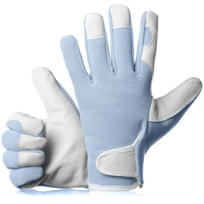 Image of GardenersDream Premium Leather Gardening Gloves for Women &amp; Men Breathable, Thorn Proof Waterproof Work Comfortable Slim Fit Garden Tools (Medium, Arctic Blue)