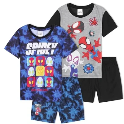 Image of Get Trend Marvel Spidey PJs Boys 2 Pack Pyjamas Set Short Kids Lounge Sets Nightwear Soft Comfy Sleepwear Gifts (5 6 Years, Multi Spidey, 2)