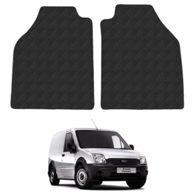 Image of 5mm Rubber Floor Mats for the Ford Transit Connect (2002 2013) UK Models Custom Van Accessory Tailored fit Heavy Duty, Waterproof &amp; Anti Slip Work with Clips