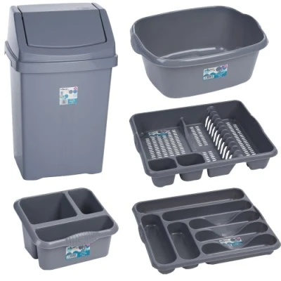 Image of 5 Piece Silver Kitchen Bin Set