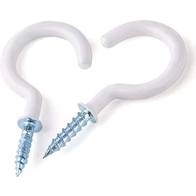Image of Merriway BH04766 (4 Pcs) Cup Hook White Plastic Coated 38 mm Pack of 4 Pieces