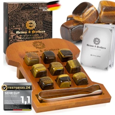 Image of Grimm &amp; Brothers: Luxury Whisky Stones Set 9 Jade Engraved Bamboo Frame Cooling Gifts for Men Reusable Ice Cubes Whiskey Gift
