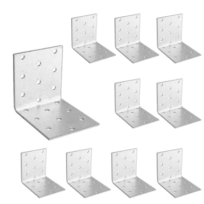 Image of OMIdeas 10 x Angle Brackets (60 60 2) Corner Metal Braces Wood Timber Galvanised Steel Sheet Connecting Joining Fixing L Repair Connector
