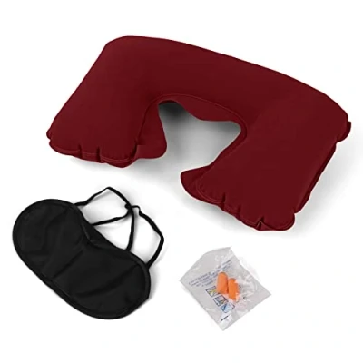 Image of Lillyvale INFLATABLE TRAVEL NECK PILLOW Soft FLIGHT REST/SUPPORT CUSHION HEAD &amp; (Red)