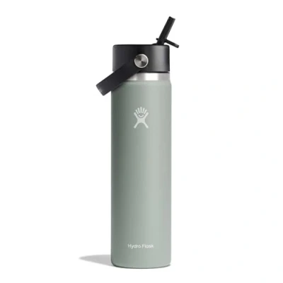 Image of HYDRO FLASK Water Bottle 709 ml (24 oz) Vacuum Insulated Stainless Steel with Flex Straw Cap BPA Free Wide Mouth Agave