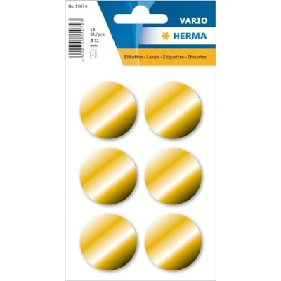 Image of HERMA Dot Stickers Gold, 18 Labels, Ø 32 mm, 6 Labels per Sheet, Self Adhesive Round Colour Stickers, Blank Marking Dots, Sticky Circle for Color Coding Calendar