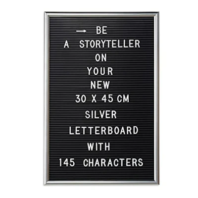 Image of Relaxdays Set of 4 Framed Letter Boards, Includes Letters, Numbers &amp; Special Characters, XL Message Board, 30x4cm Silver